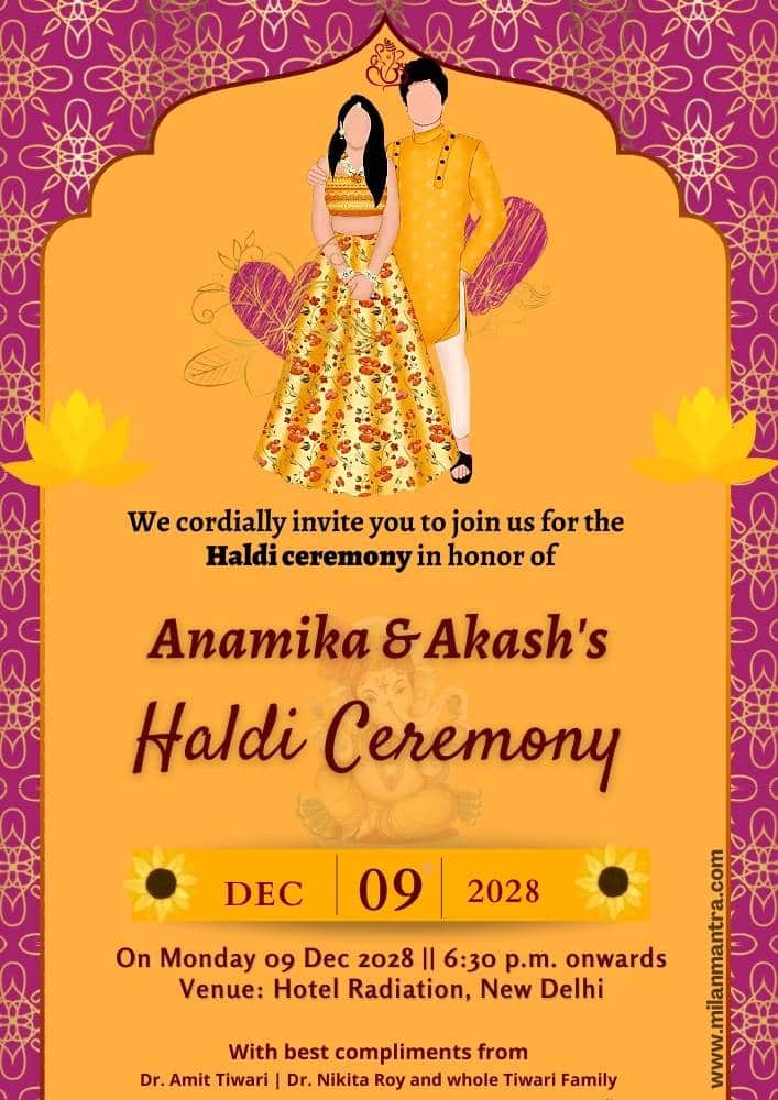 Latest Haldi Invitation Card In Bright Pink And Yellow Color