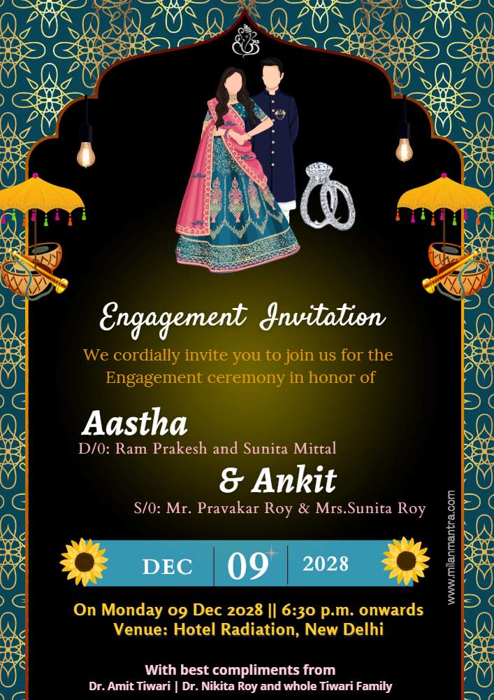Engagement Ceremony Einvite,Ring Ceremony digital invite,Nichayathartham  Ceremony Einvite,Roka Ceremony Online invite