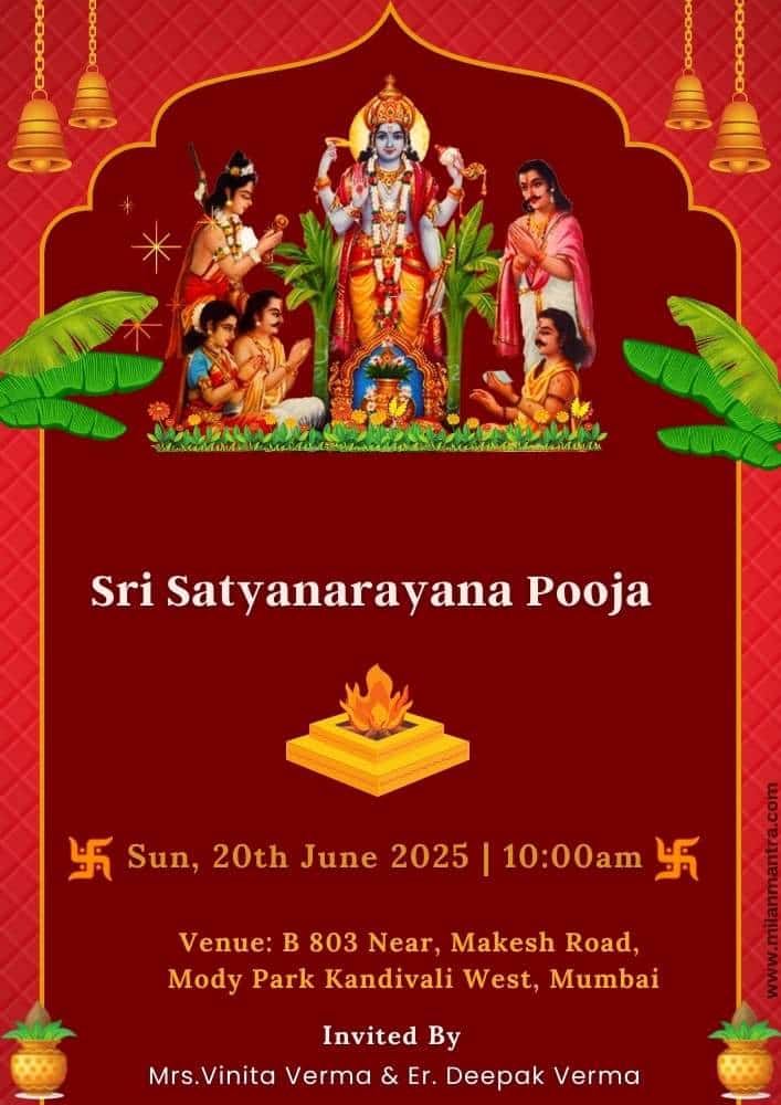 Latest Satyanarayan Pooja Invitation Card In A Bright Colour