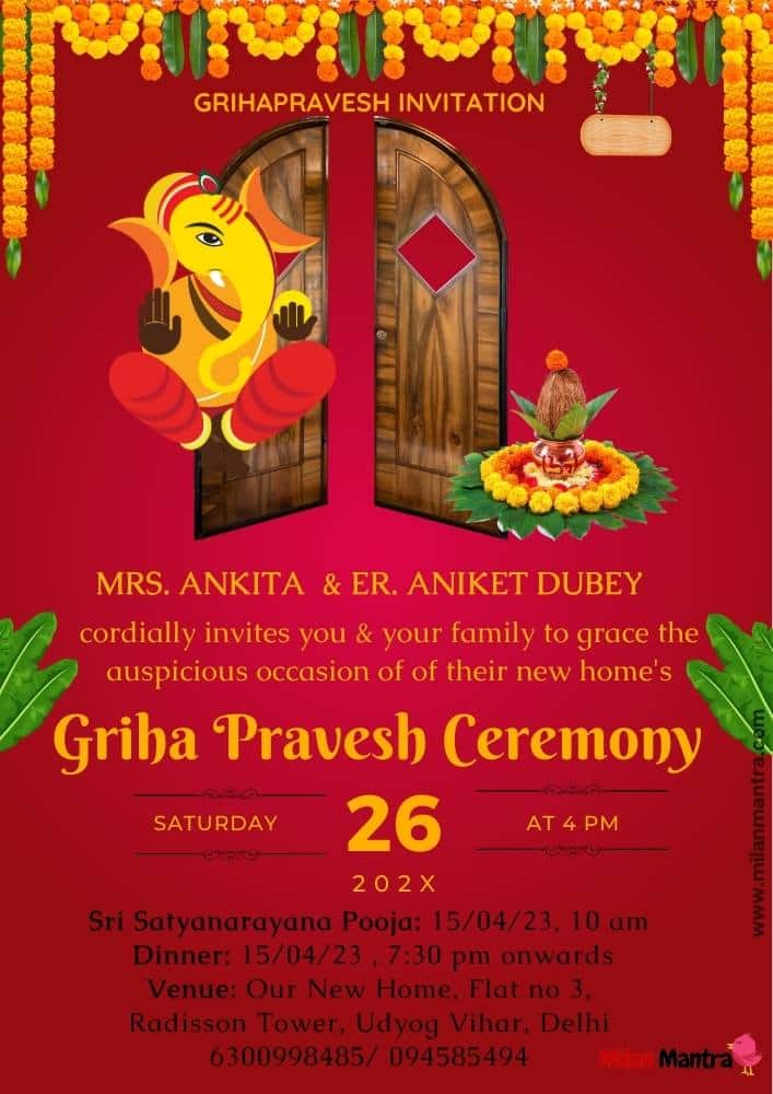 Griha Pravesh Housewarming Invitation Card Messages Wording Ideas