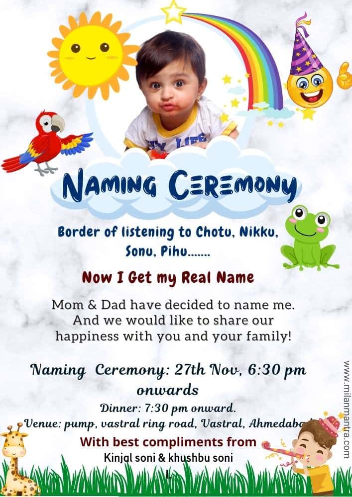 Lovely Background for Naming Ceremony Invitation Card