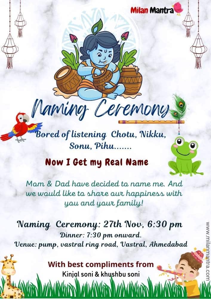 Stylish Naming Ceremony Invitation Card with Online Editing
