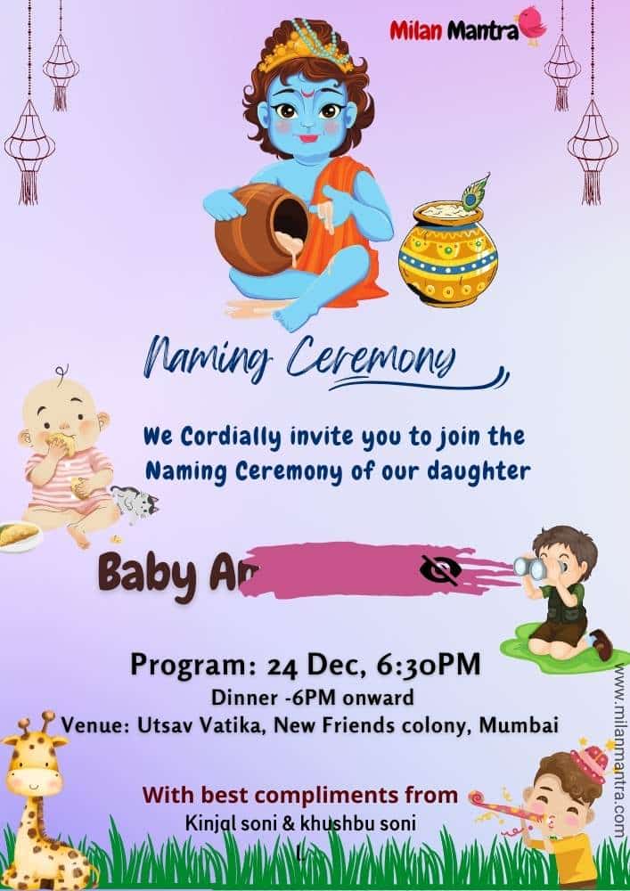 Delightful Naming Ceremony Invitation Card for Baby's Special Day
